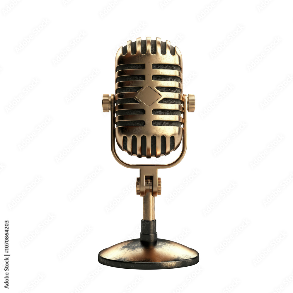 Golden Retro Microphone isolated on transparent background, PNG. Golden Retro Microphone isolated on transparent background, PNG.