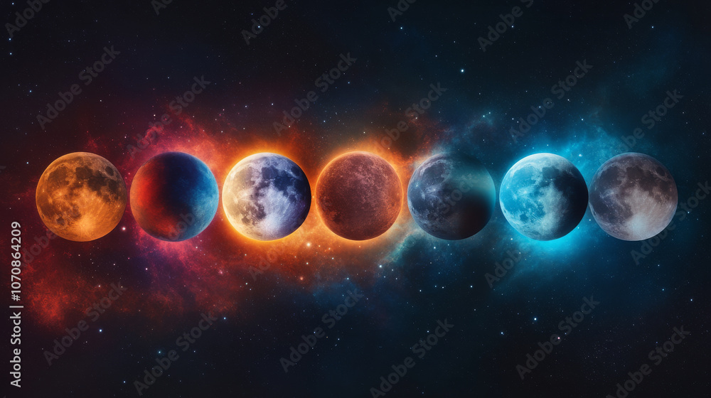 Obraz premium Exploring the Phases of the Moon: A Cosmic Journey Through Celestial Wonders
