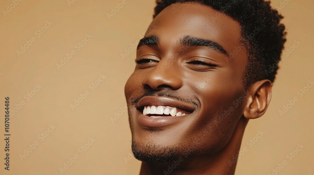 Charming Smile of a Man Against a Warm Background Charming Smile of a Man Against a Warm Background