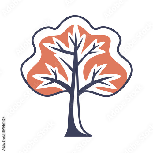 A tree with orange leaves and blue branches. The tree is the main focus of the image. The orange leaves give the tree a warm and inviting appearance, while the blue branches add a touch of coolness