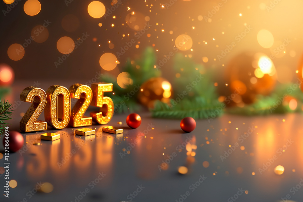 Gold numbers 2025 and gold ingots. New Year's atmosphere, spruce branch. Finance, investments. Banner with copy space Gold numbers 2025 and gold ingots. New Year's atmosphere, spruce branch. Finance, investments. Banner with copy space