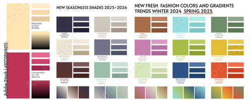 ACTUAL FRESH New fashion color trend winter spring season 2024 2025 2026. Color palette forecast of the future color trend