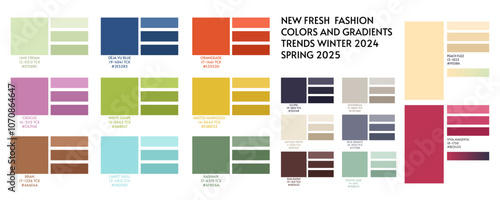 ACTUAL FRESH New fashion color trend winter spring season 2024 2025 2026. Color palette forecast of the future color trend