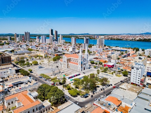Petrolina PE, aerial view of the city center and the São Francisco River in the background