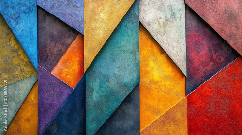 Abstract colorful geometric shapes with a textured background.