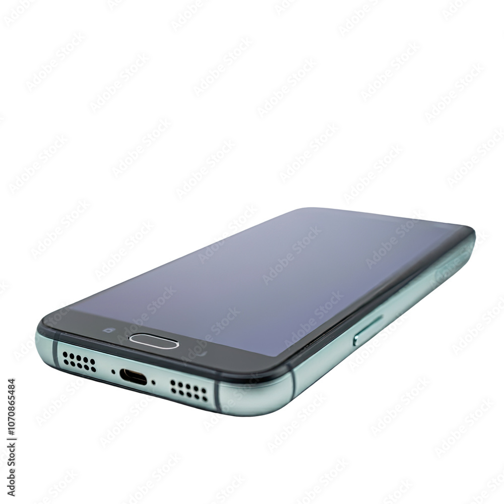 Android cellphone isolated on transparent background, PNG.