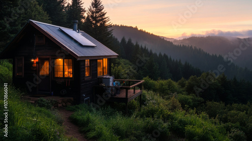 Serene Mountain Cabin at Sunrise: Embracing Nature's Tranquility