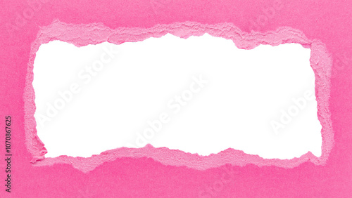 Pink torn paper or cardboard message backdrop with rough edges and blank copy space for text in the middle, png template on transparent background design element