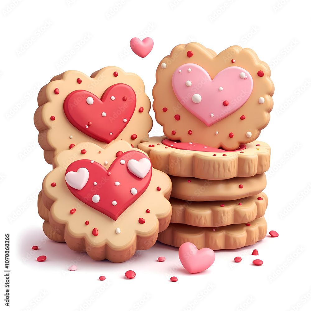 Delight in every bite indulge in heart shaped cookies for a sweet celebration of love and joy, 3d rendering of food art concept. Delight in every bite indulge in heart shaped cookies for a sweet celebration of love and joy, 3d rendering of food art concept.
