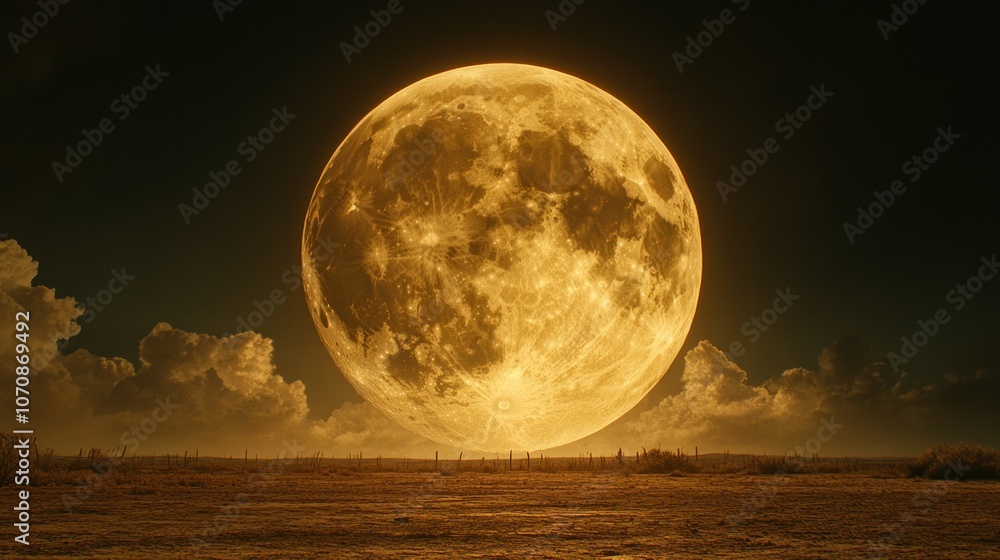 A large, golden full moon rises above a grassy field, casting a warm glow over the landscape. A large, golden full moon rises above a grassy field, casting a warm glow over the landscape.
