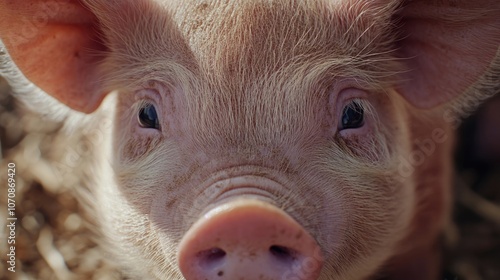 A close-up of a pigleta??s face, highlighting its soft features photo