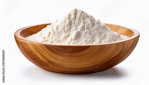 Flour in a wooden bowl.