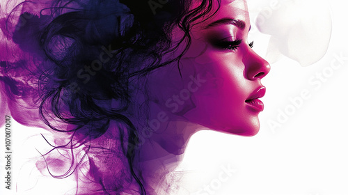 A vibrant portrait of a woman's profile with colorful smoke effects in an artistic setting