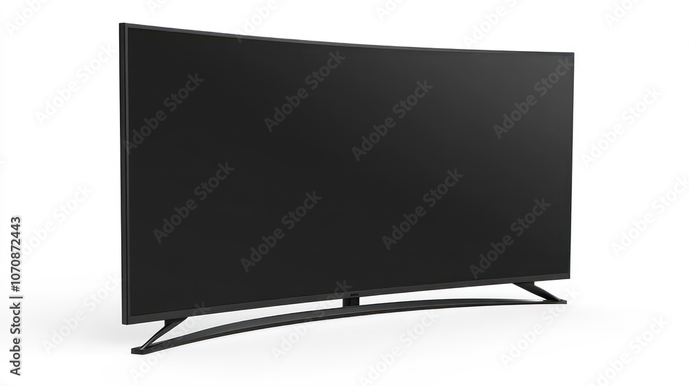A sleek, modern curved television set on a simple stand. A sleek, modern curved television set on a simple stand.