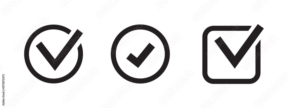 Check mark icon vector set. Tick box, checkbox symbol sign. Check box icon with right or yes check mark icons. Check mark icon vector set. Tick box, checkbox symbol sign. Check box icon with right or yes check mark icons.