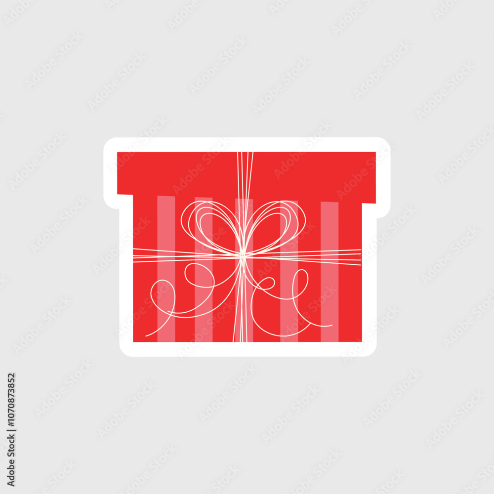 Red gift box with ribbon. Gift box sticker. Cute gift vector illustration. Flat icon with gift box.