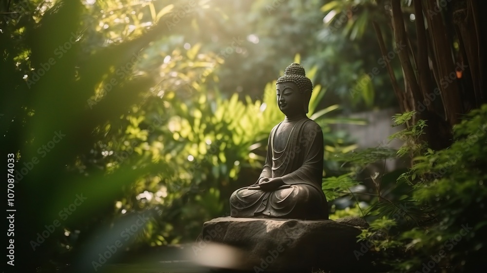 Serene Buddha Statue in Lush Greenery Serene Buddha Statue in Lush Greenery