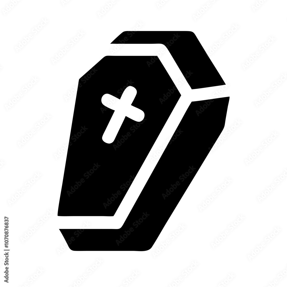 Fototapeta premium Black coffin icon with cross symbol in minimalist style