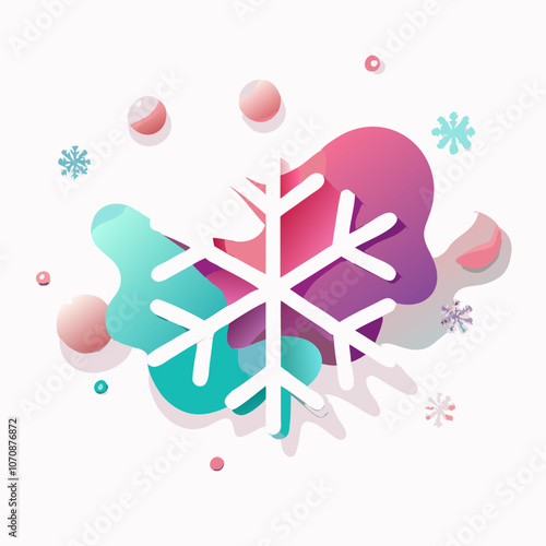 Snowflake icon with abstract pastel shapes and gradients