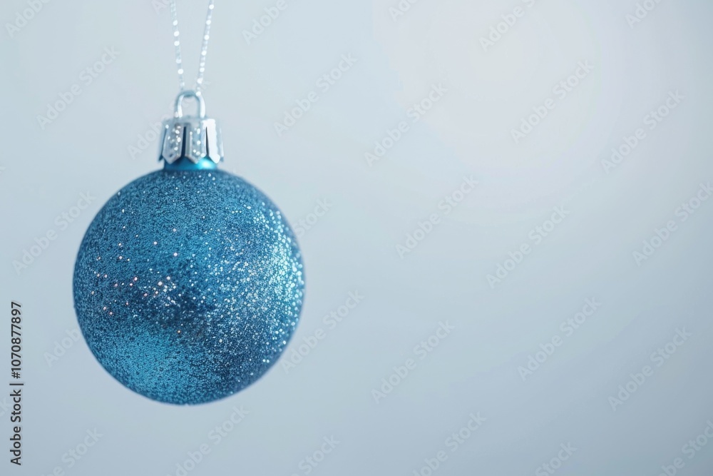 A blue Christmas ornament hanging from a chain, ideal for decorating the tree or giving as a gift A blue Christmas ornament hanging from a chain, ideal for decorating the tree or giving as a gift