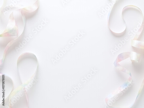 Background featuring holographic ribbons set against a white backdrop created as a 3D rendering in soft pastel colors photo