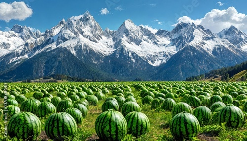 4k, Watermelon farming area in the south of Thailand, Watermelon farm, Watermelon field in sunray, Sun beam, Sun flar photo