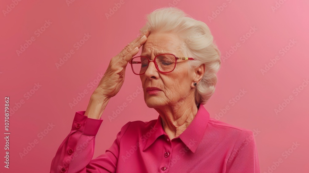 an elderly woman has a headache. an elderly woman has a headache.
