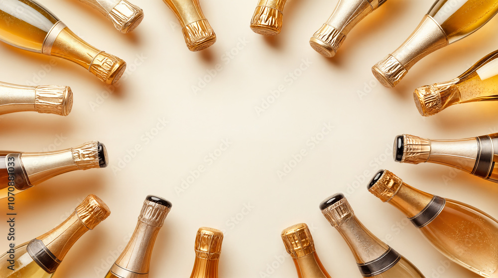 Champagne bottles arranged in a circular pattern. Champagne bottles arranged in a circular pattern.