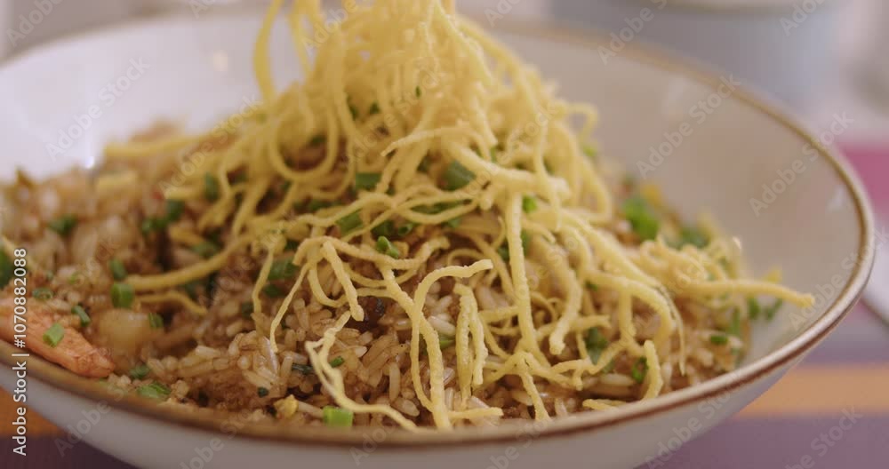 Close-Up of Gourmet Peruvian Shrimp Fried Rice – Authentic Culinary Delight Stock video Close-Up of Gourmet Peruvian Shrimp Fried Rice – Authentic Culinary Delight Stock video