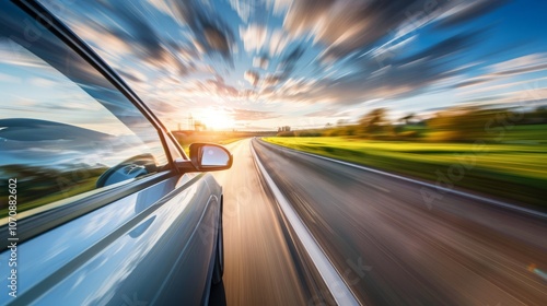 car speed against the backdrop of the landscape.