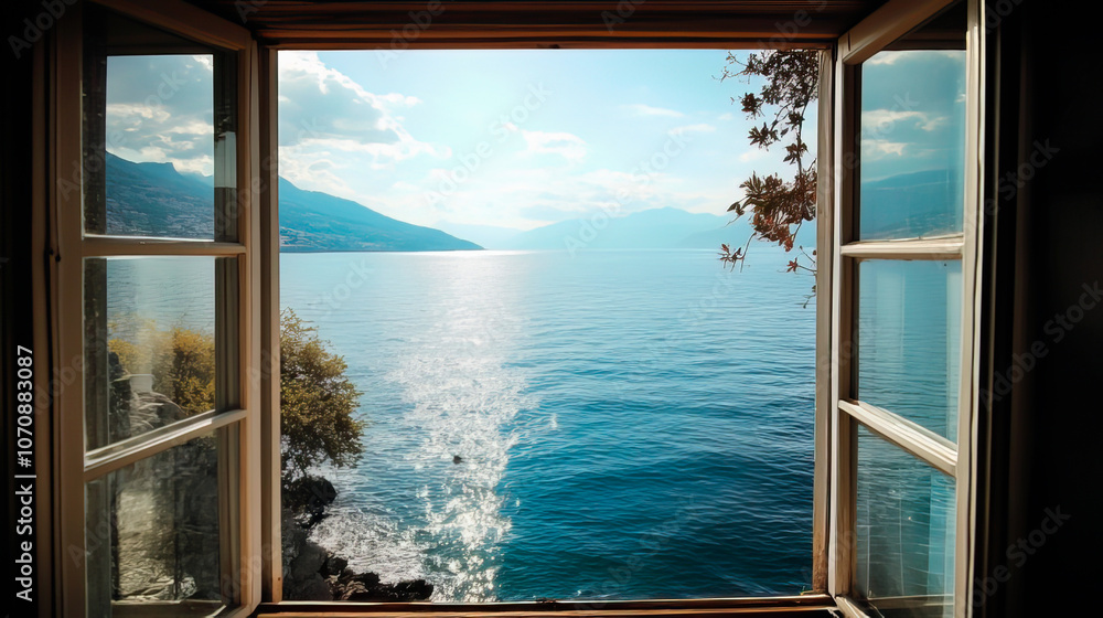 Fototapeta premium Beautiful sea view from the open window