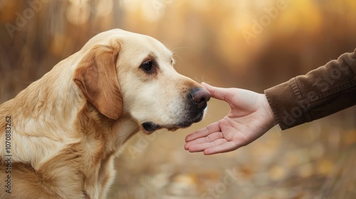 human hand and dog.