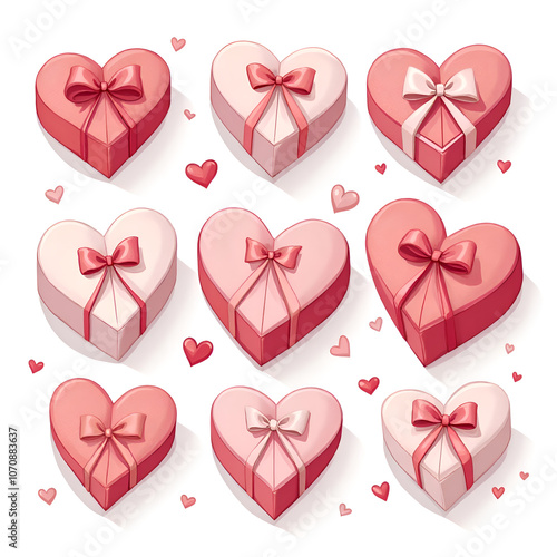 Celebrate love with a charming array of heart shaped gift boxes that bring joy and warmth to every occasion, digital illustration of pattern design concept.