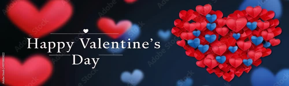 3D blue and red heart. A Valentine's Day website banner in paper cut art style 3D blue and red heart. A Valentine's Day website banner in paper cut art style