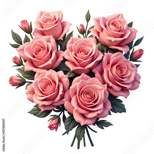 A heartwarming bouquet of pink roses symbolizes love and affection in every petal and leaf, digital art of floral arrangement concept.