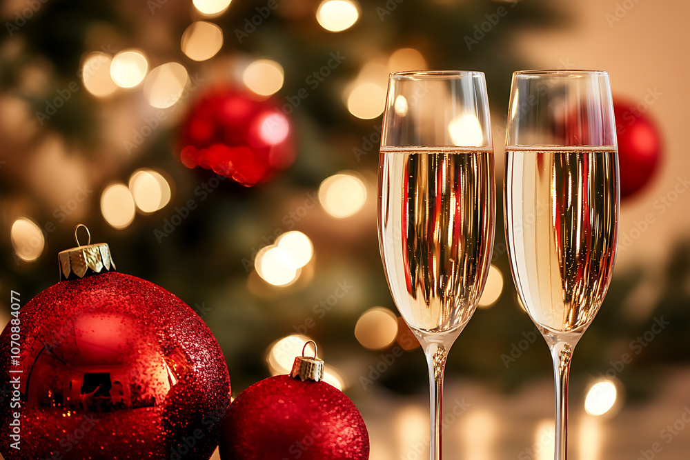 The minimalistic and modern design with a background of champagne glasses creates a stylish and festive atmosphere The minimalistic and modern design with a background of champagne glasses creates a stylish and festive atmosphere