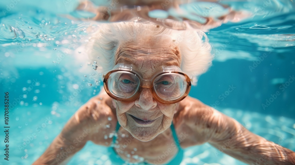 Fototapeta premium an elderly woman swims in the pool.