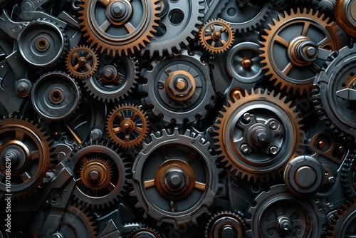 Wallpaper Mural Large system of metal engine gears wheels in connection. Neural network ai generated art Torontodigital.ca