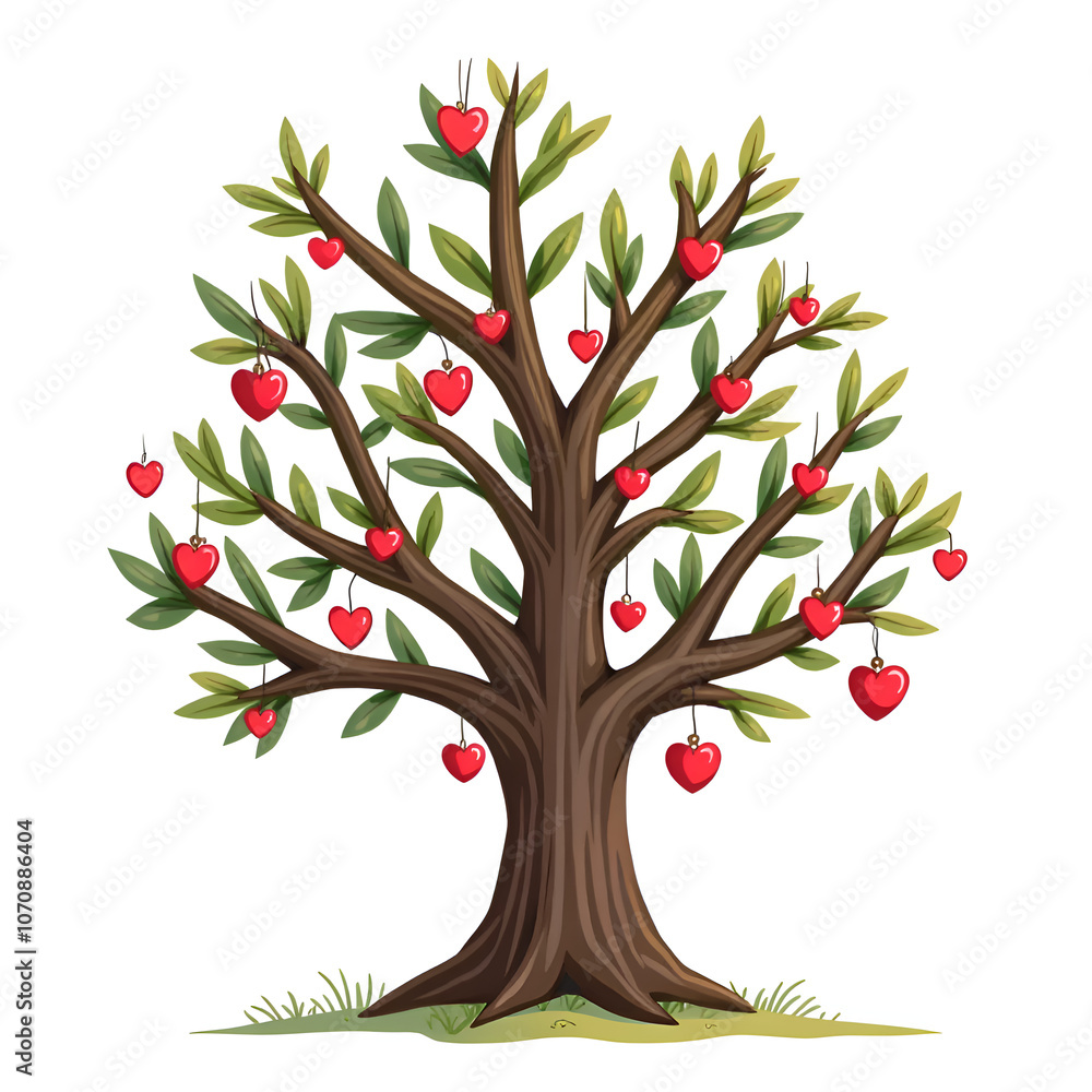 Fototapeta premium Discover the beauty of love and prosperity intertwined in the unique heart tree of life, digital illustration of symbolism concept.