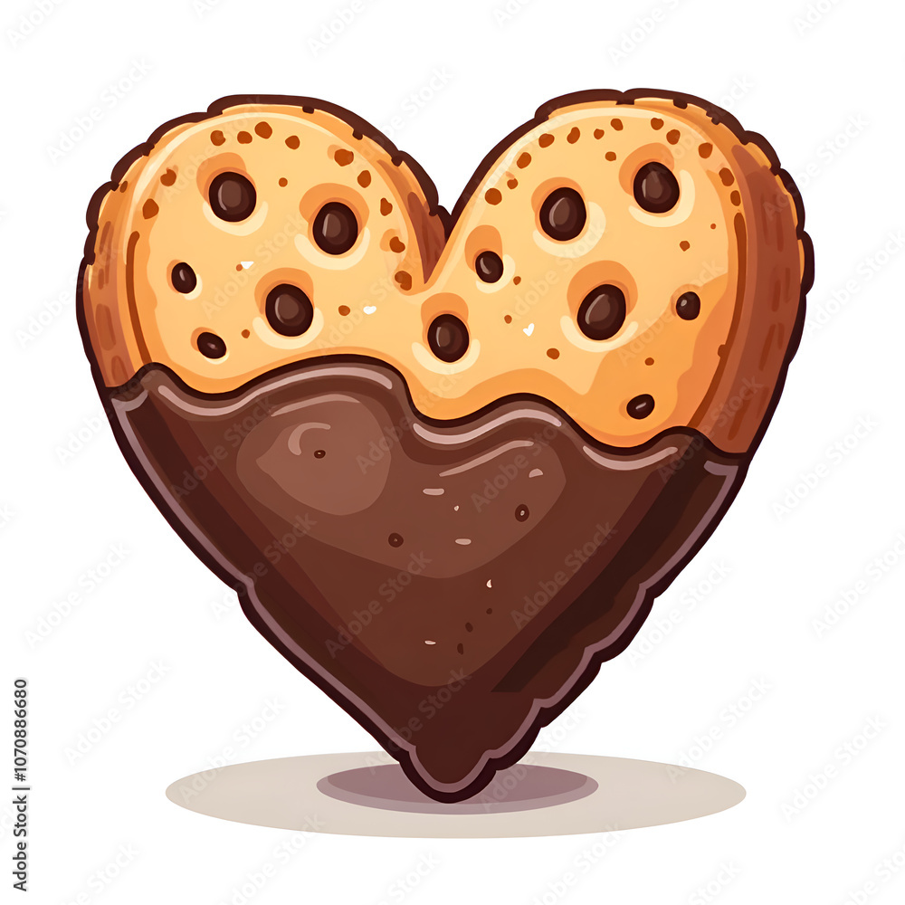 Indulge in the delightful charm of a chocolate dipped heart shaped cookie that represents love and sweetness, digital art of food illustration concept. Indulge in the delightful charm of a chocolate dipped heart shaped cookie that represents love and sweetness, digital art of food illustration concept.