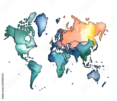 watercolor world map illustration