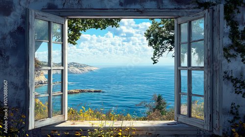 Beautiful sea view from the open window