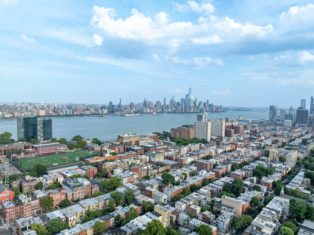 Aerial View of Hoboken and New Jersey Skyline on the background