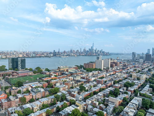 Obraz na płótnie Aerial View of Hoboken and New Jersey Skyline on the background w salonie