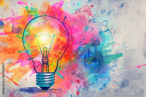 Illustration of a light bulb bursting with vibrant colors, representing the spark of new ideas in brainstorming