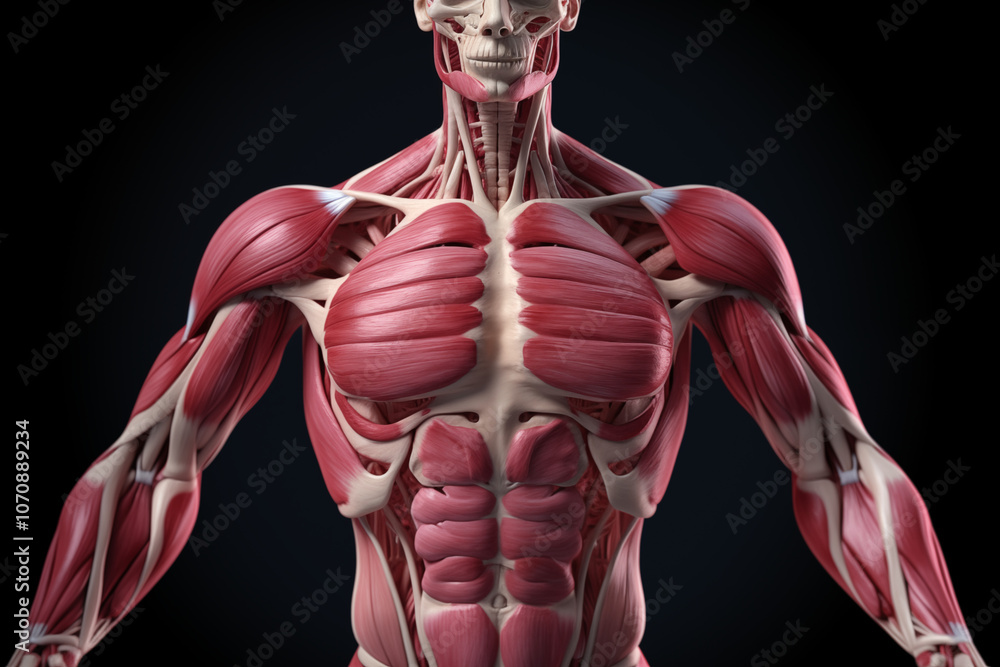 A highly detailed AI-generated image of a human muscular system showcasing various muscle groups. Ideal for educational and health-related content. A highly detailed AI-generated image of a human muscular system showcasing various muscle groups. Ideal for educational and health-related content.
