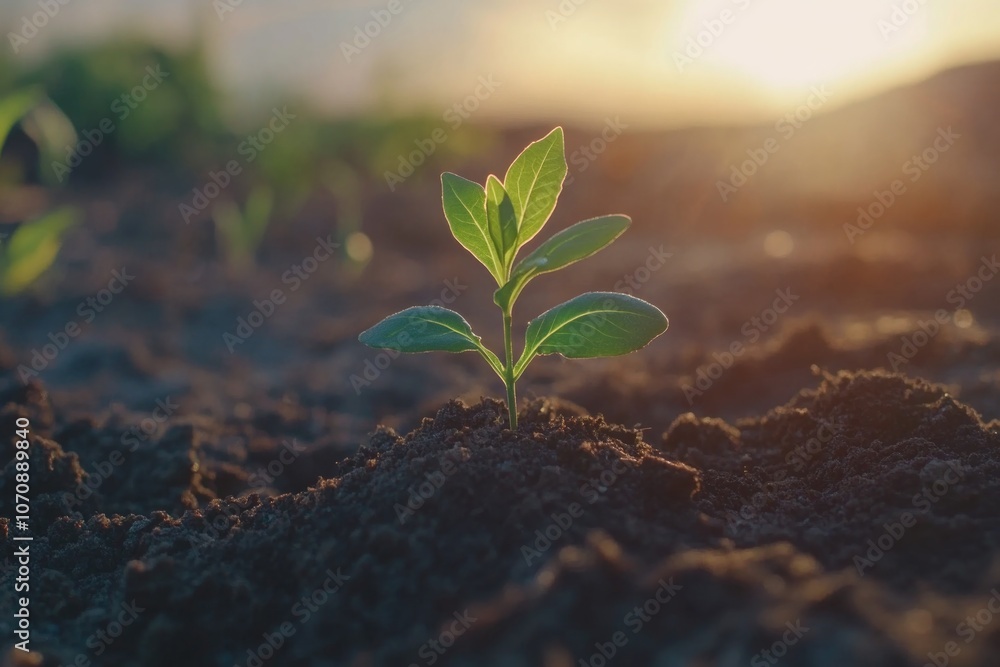 A tiny plant growing from the earth A tiny plant growing from the earth