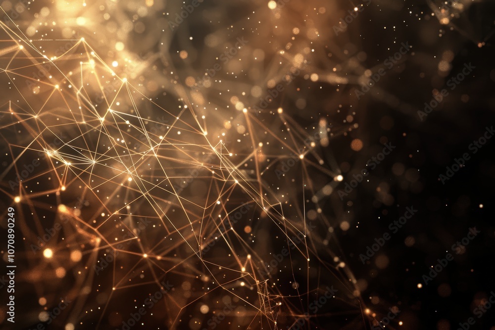 Fototapeta premium Abstract Golden Network of Interconnected Lines and Points