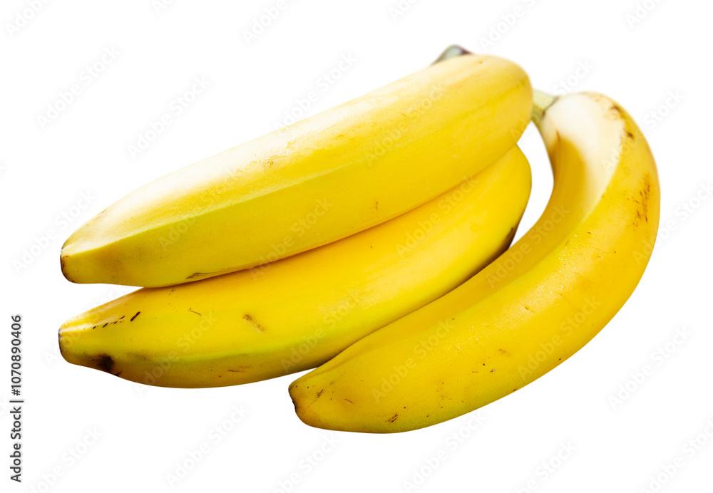 Three ripe bananas lie on white surface. Isolated over white background Three ripe bananas lie on white surface. Isolated over white background