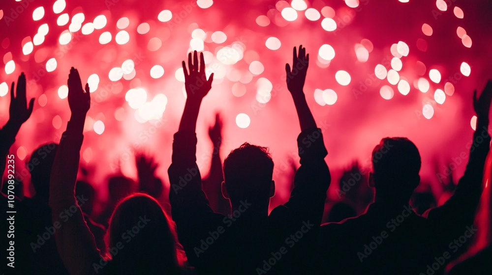 Crowd Enjoying a Vibrant Celebration with Fireworks Crowd Enjoying a Vibrant Celebration with Fireworks